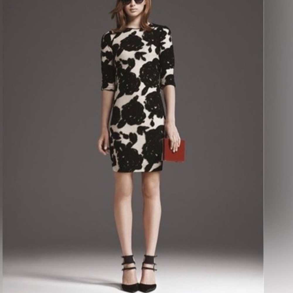 REISS Women’s Lavine Rose Wool Dress Worn on TV Size 6 Floral Metallic Luxury - Picture 2 of 15